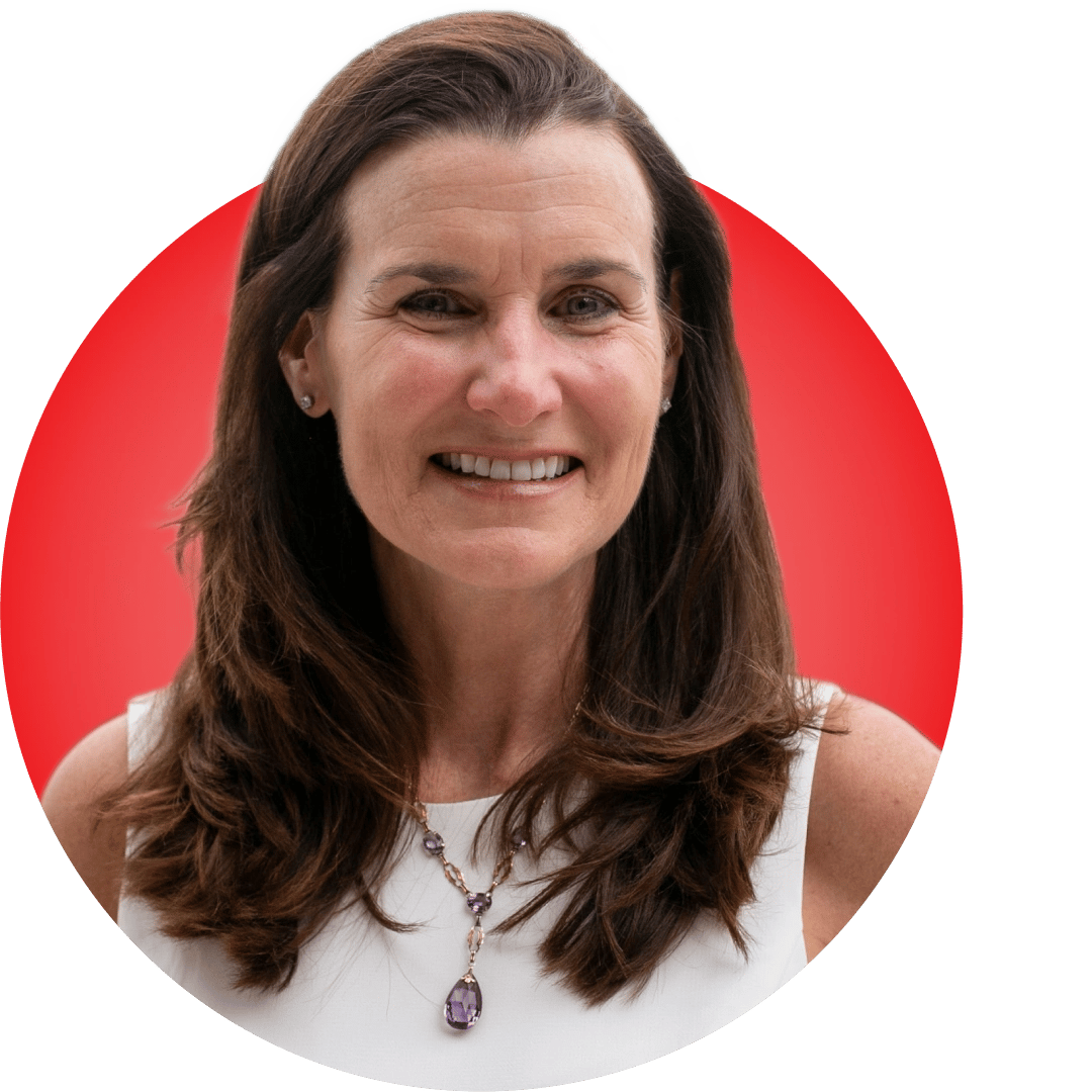Headshot of Maryann Ruck, President and Founder of Integrated Wealth Partners, on red circular background