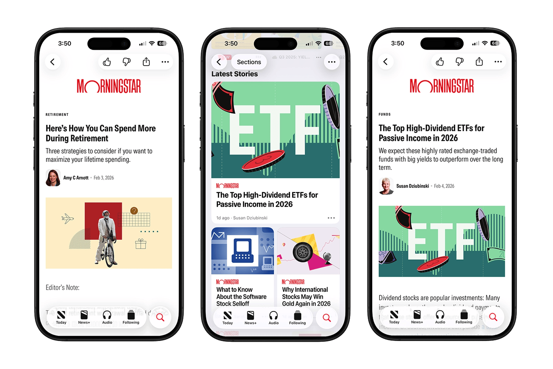 Example news stories on Apple News