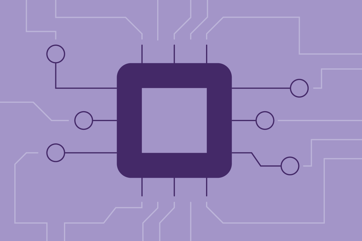 A decorative image of a microchip representing technology and connected systems.