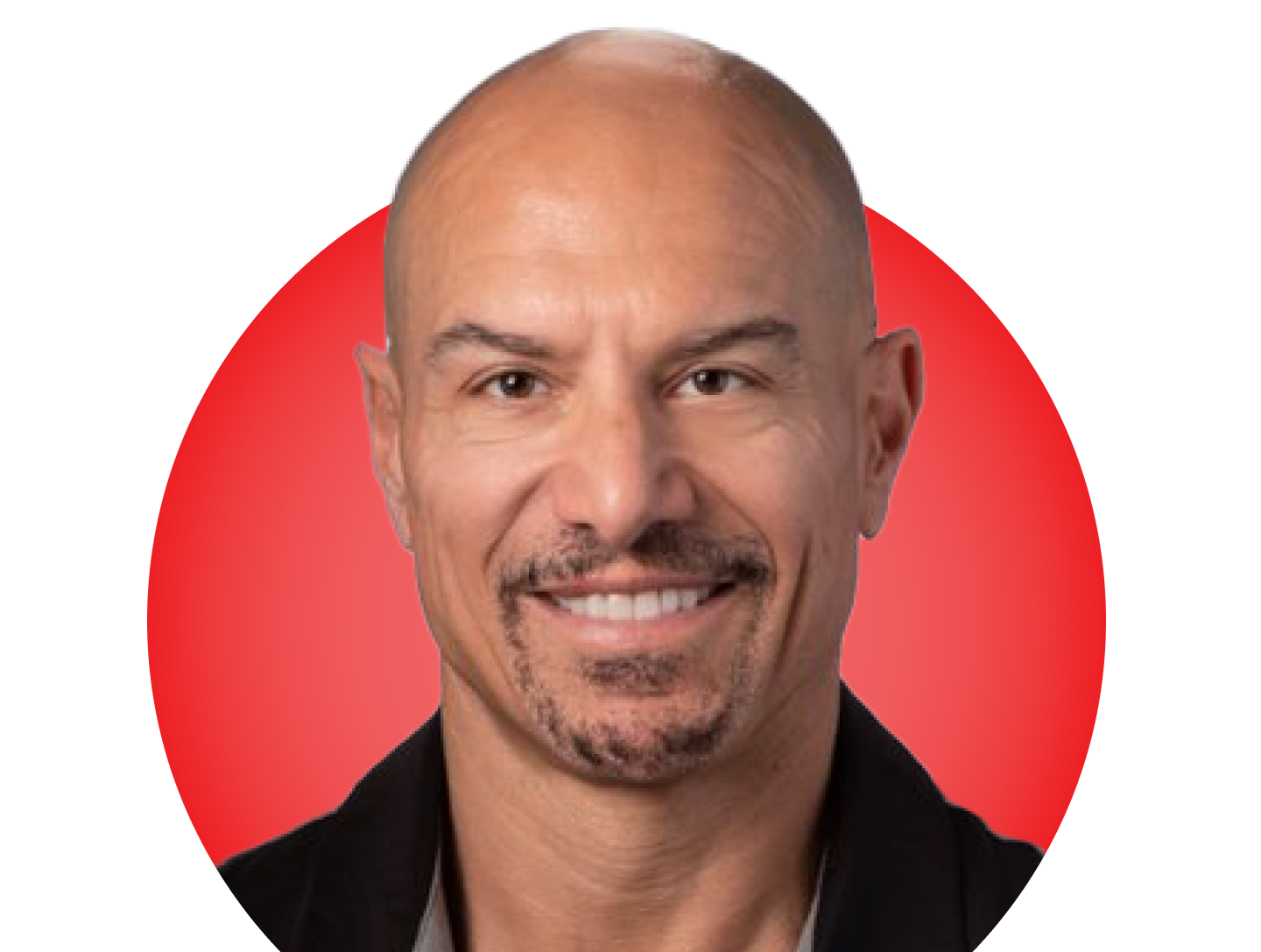 Headshot of Robert Laraia with a red circular background.