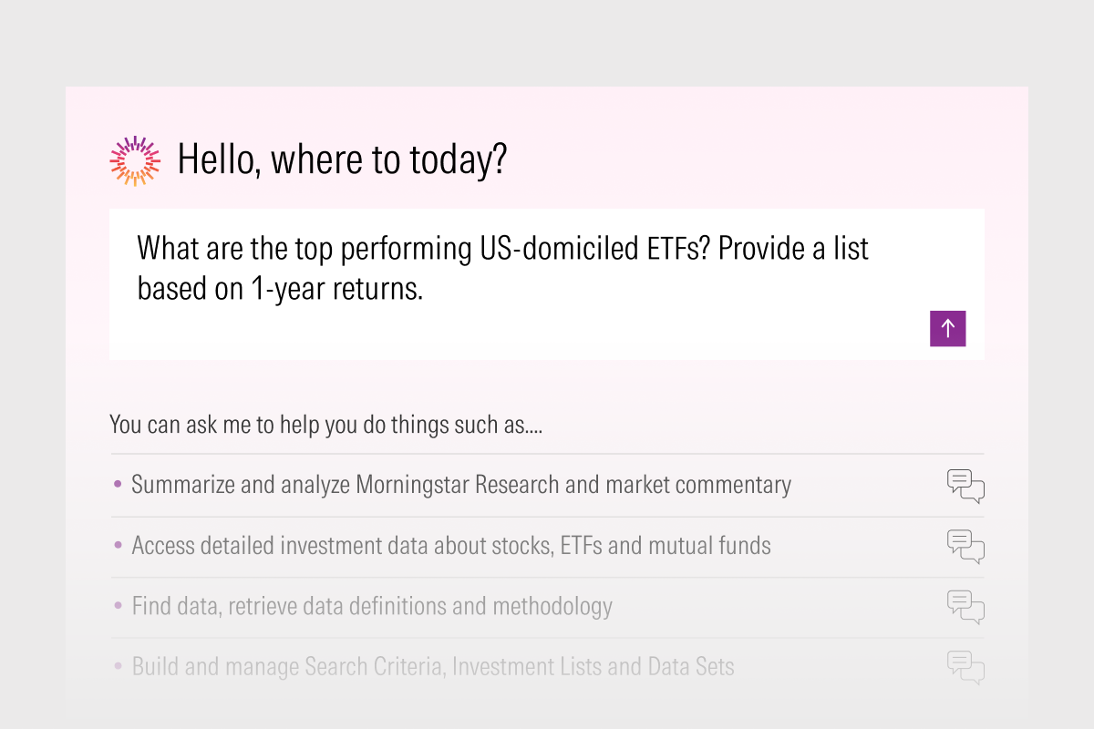 A user prompt instructing the Direct AI Agents to analyze major AI stocks using Morningstar data. 
