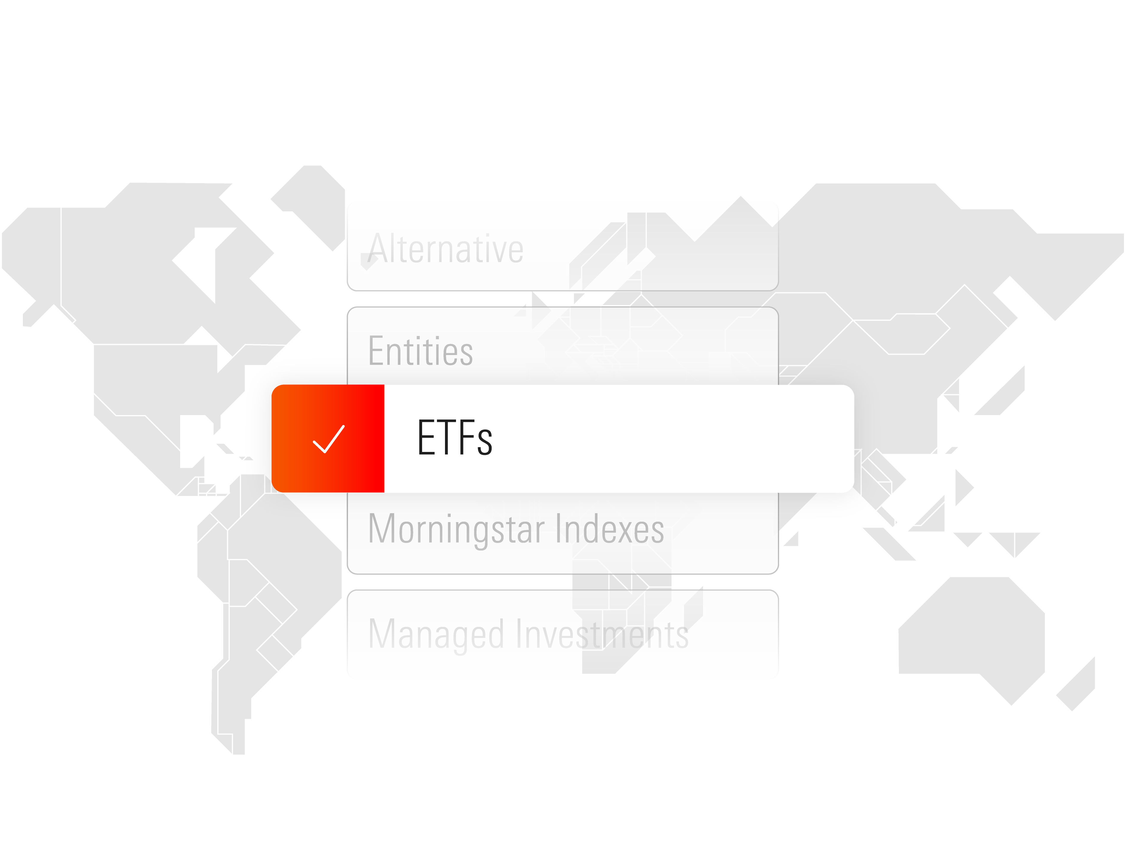 Illustration of Morningstar's broad global coverage across entities, ETFs, and managed investments.