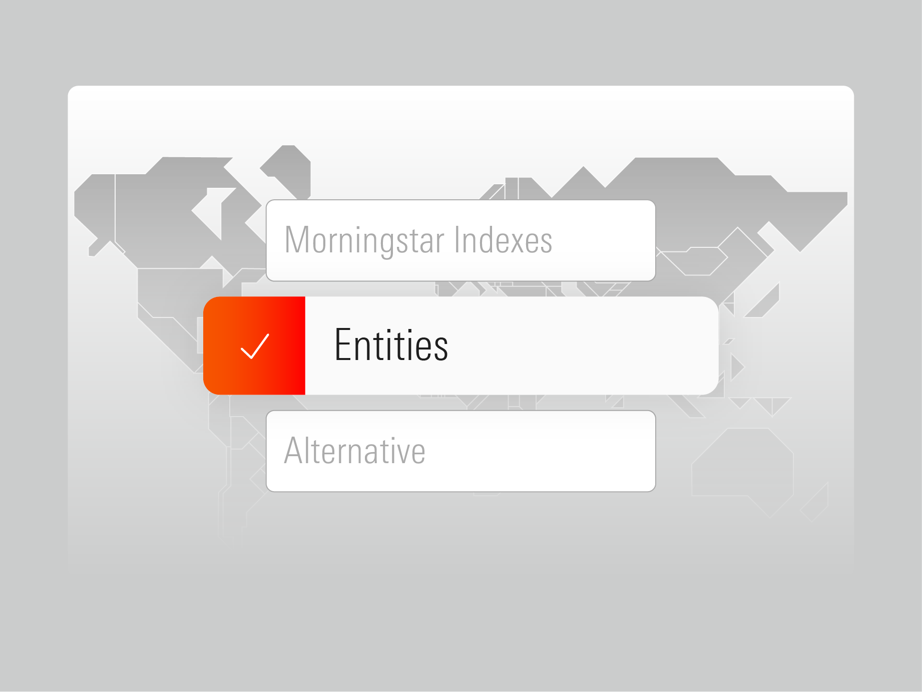 An illustration showing the variety of assets Morningstar covers, including indexes and entities. 