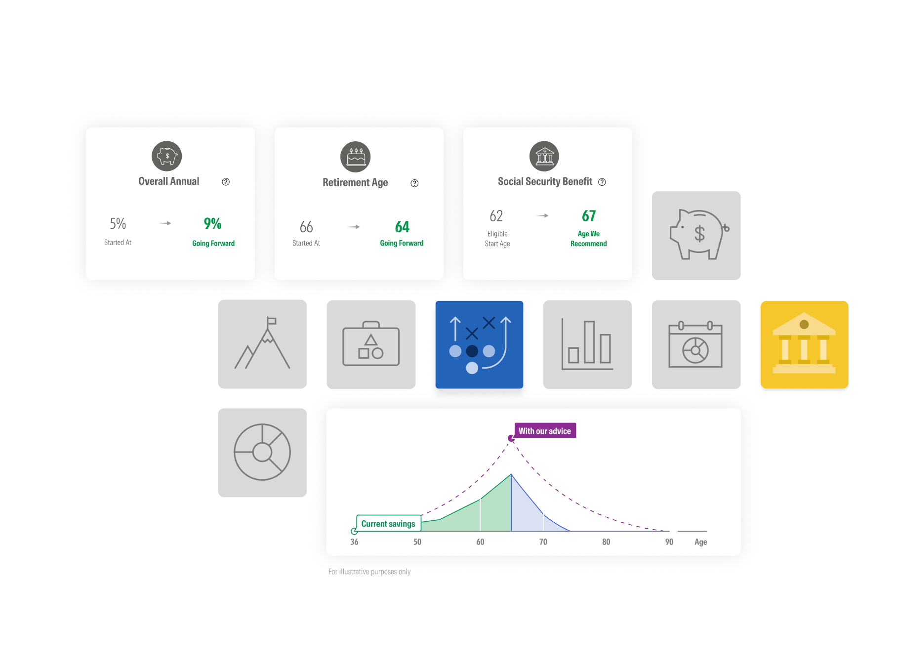 decorative image of iconography and a chart for illustrative purposes