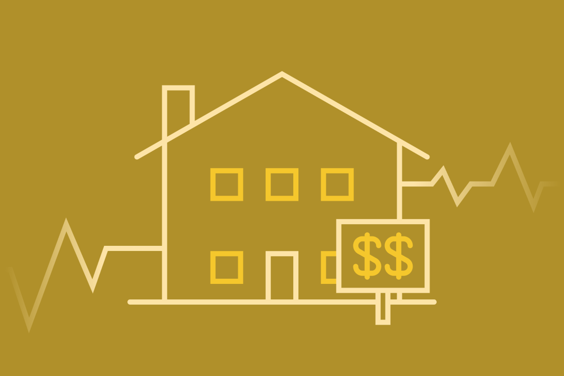 Yellow and white image of a house