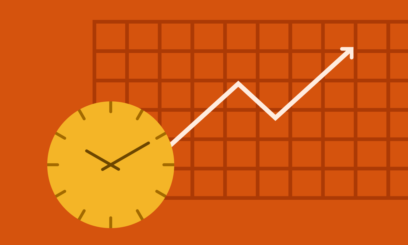 illustration of a clock onto of a graph, decorative